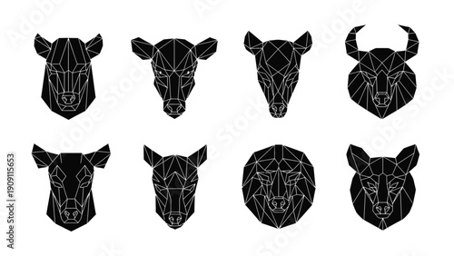 Geometric Animal Heads Silhouette Collection: Wild and Domesticated Creatures