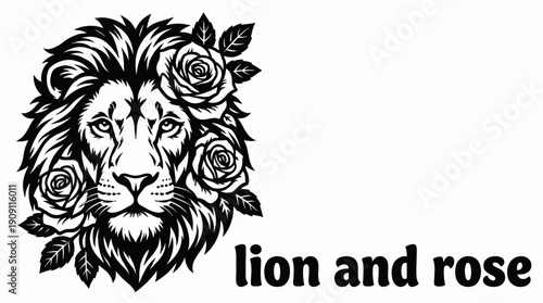 lion face blended with rose floral elements in detailed ornamental tattoo design illustration expressing artistic mystical nature symbol aesthetic decorative ink concept with strong linework