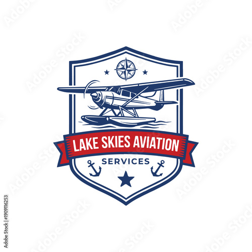 Lake Skies Aviation Seaplane Logo Vector for Air Service