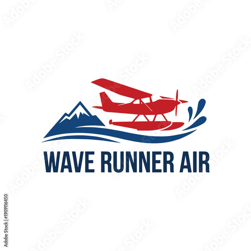 Wave Runner Air Seaplane Logo Vector for Aviation Brand