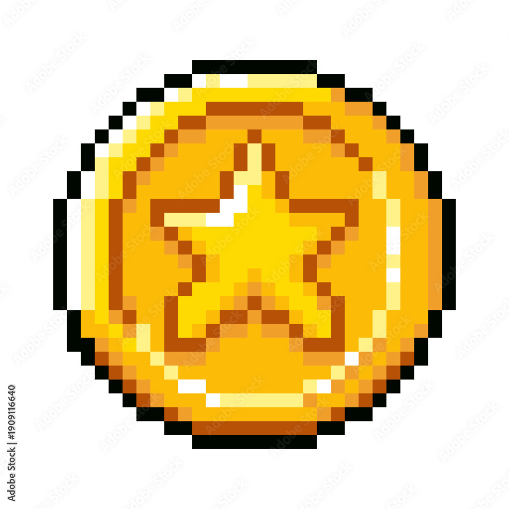 Fototapeta premium pixel art Gold coin Vector isolated background