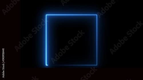Square rectangle picture frame with two tine neon blue color motion graphic on black background..