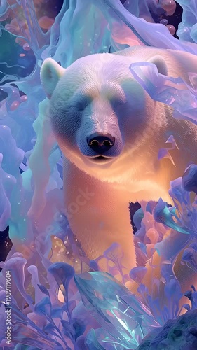 Majestic Polar Bear in Dreamlike Abstract Ice Environment