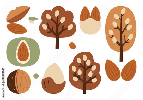 Celebrate National Almond Day! This colorful poster features almond trees, nuts, and organic symbols. A visually appealing design perfect for food marketing and promotions.