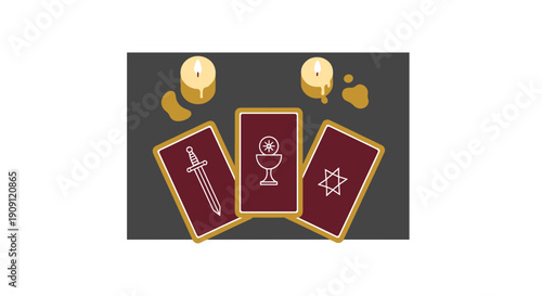 Tarot cards with candlelight on dark background for divination  