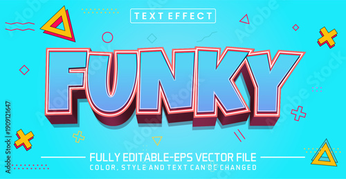 Funky 3D Editable Text Effect with Memphis Style Geometric Elements on Light Blue Background