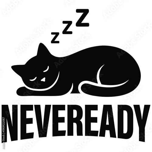 Neveready Sleeping Black Cat Vector 