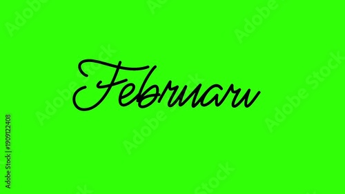 Handwritten February Month Animation on Green Screen, Hand Drawn Script, Calendar Planner