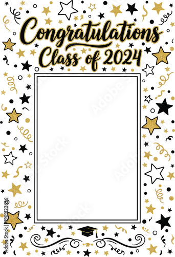 Graduation party photo booth set. Props with Class of 2024. Graduate photo booth frame. Selfie 