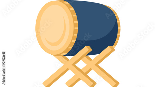 Drum on wooden stand viewed from side in a simple illustration style