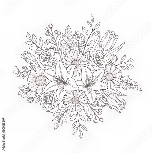 Beautiful bouquet of pink and white roses with ribbon.