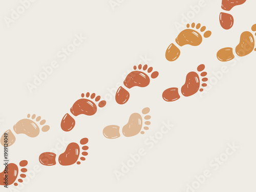 Footprints trail abstract illustration in warm earthy tones representing journey progress growth and new beginnings for concepts like life path personal development and change vector graphic backgroun