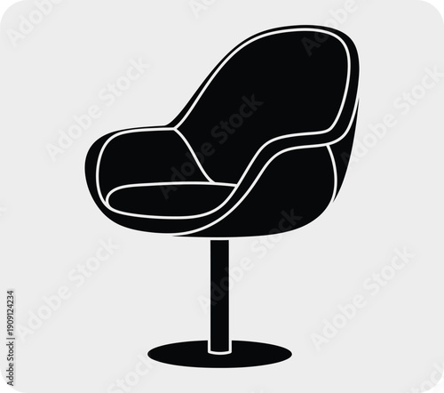 Modern black swivel chair with white outline