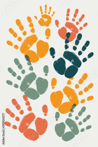 Colorful handprints symbolizing diversity unity diversity teamwork community connection and childhood innocence vibrant abstract pattern for background design graphic resource representing multicultur