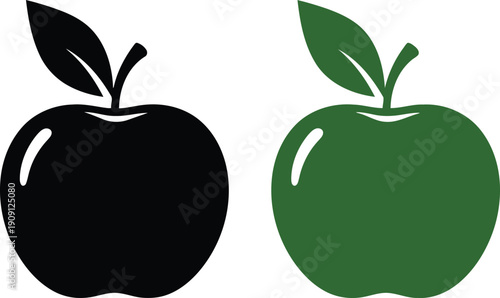 Black and green apple with leaf fruit