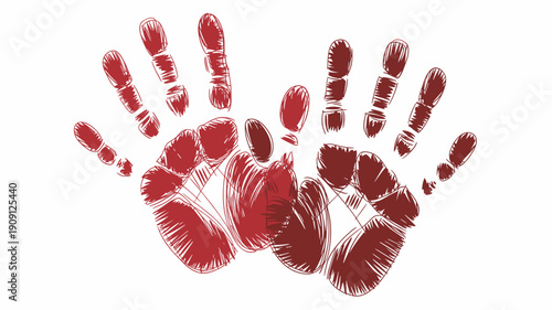 Red handprint imprint graphic sketch art illustration representing identity uniqueness individuality connection family support solidarity unity diversity human rights advocacy awareness campaign prote