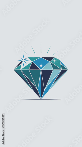 Abstract geometric diamond gemstone sparkling with brilliant facets and sharp edges representing luxury value wealth success and precious rarity in modern minimalist style for finance and jewelry conc