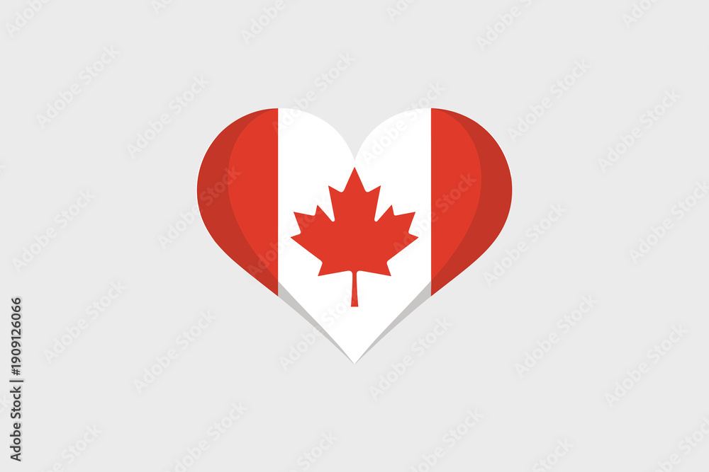 Fototapeta premium Canadian flag heart symbol representing love for Canada patriotism national pride and identity graphic illustration for travel tourism and national events with maple leaf motif