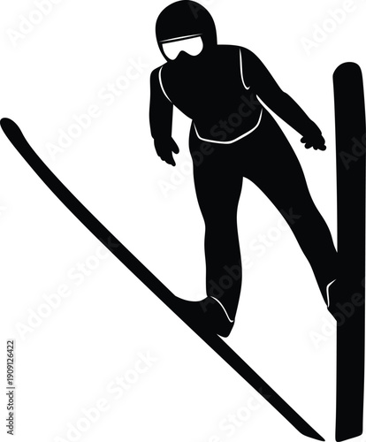 Silhouette of Ski Jumper in Mid-Air