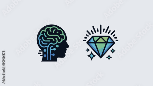 Artificial intelligence brain technology merging with sparkling diamond precious gem value and innovation concept for business success and data insights in technology industry presentations and digita