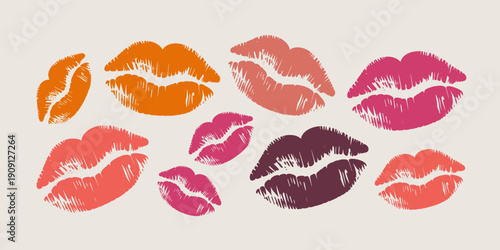 Assorted colorful lipstick kiss marks seamless pattern background vibrant modern design for beauty cosmetic makeup marketing advertising fashion romance love passion celebration romantic expressional