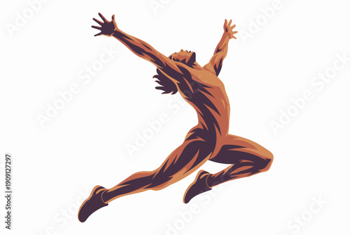 Dynamic human figure leaping with arms outstretched in celebration of freedom achievement success and victory energetic movement abstract artistic illustration for sports fitness motivation success co