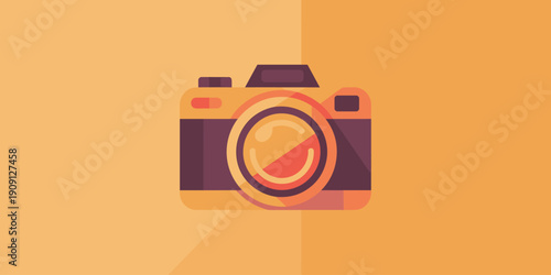 Modern flat illustration of a vintage camera icon representing photography creativity art and technology for graphic design projects and media marketing concepts capturing memories and visual storytel