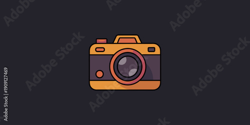 Vintage style analog camera icon illustration flat design object isolated on dark background for photography concept and graphic resources modern retro aesthetic capturing memories creative hobby visu