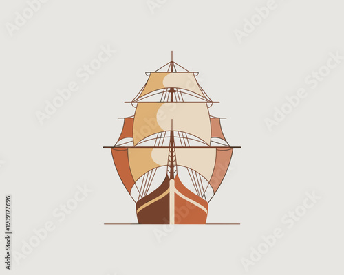 Vintage tall ship sailing on calm water minimalist vector illustration representing exploration discovery adventure historical journey nautical concept for travel marketing and education presentations