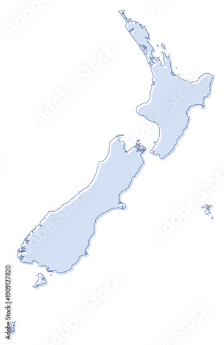 Soft Blue Simple with Outline New Zealand Map Oceania Country