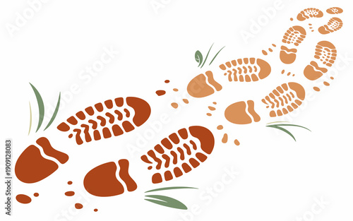Footprints trail abstract illustration of journey path concept with dirt marks and grass blades for adventure travel exploration and outdoor activity themes minimalist graphic design element