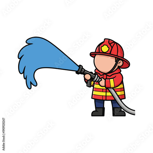 Cartoon Firefighter Spraying Water from a Fire Hose