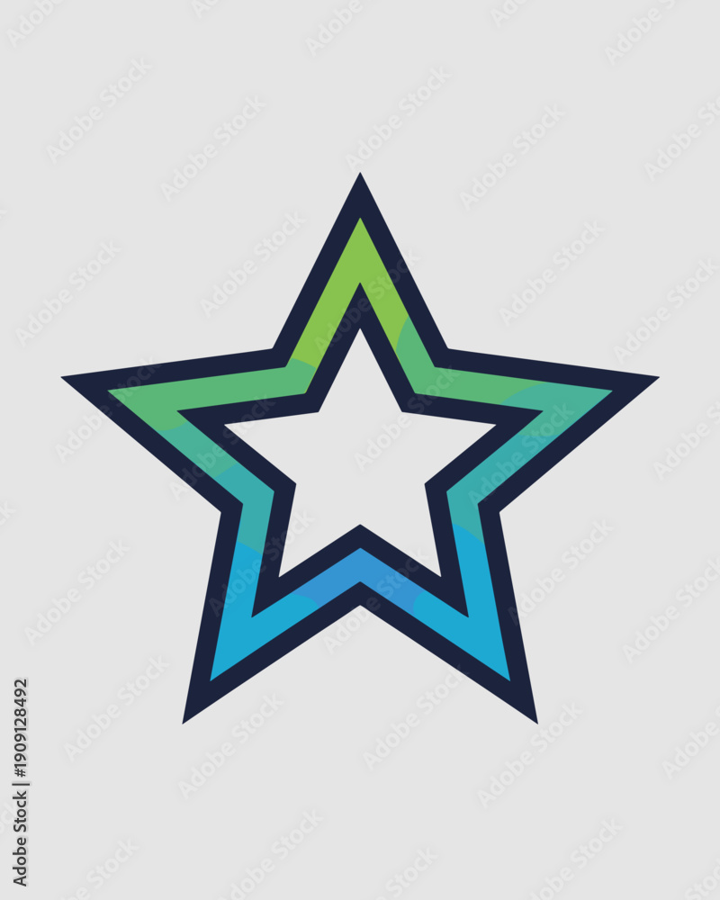 Obraz premium Geometric star symbol with vibrant gradient blue green outline and dark navy border representing achievement success excellence and quality for graphic design projects and modern branding concepts