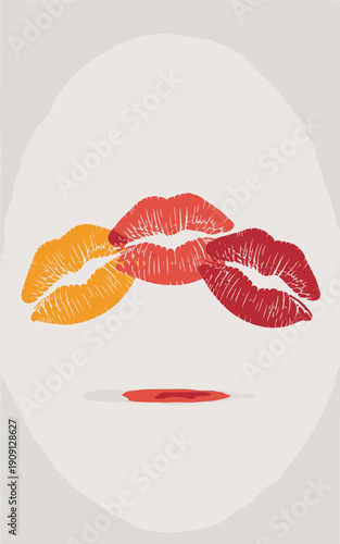 Red and orange lipstick kiss marks illustration graphic design symbol representing love romance passion affection beauty glamour and celebration for valentine's day or cosmetic advertising marketing m