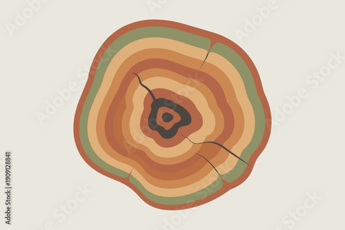 Tree stump cross section rings abstract illustration warm earth tones mid century modern style natural growth pattern abstract background for organic concepts natural resources and environmental theme