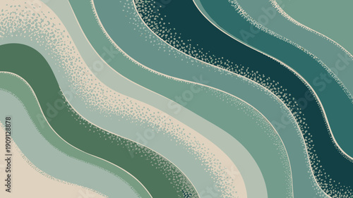 Abstract flowing wave background with subtle texture and gradient color palette of blues and greens representing nature calm and modern design for serene concepts and clean layouts