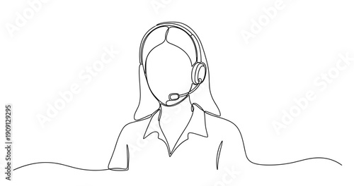Line art female customer service representative wearing headset. No editable stroke