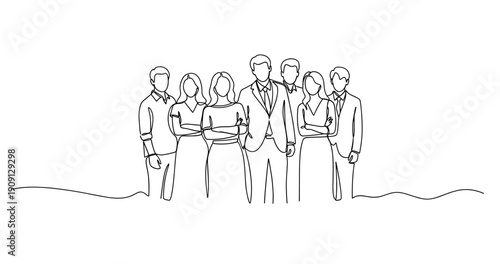 Line art illustration of a diverse group of adults in business attire. No editable stroke