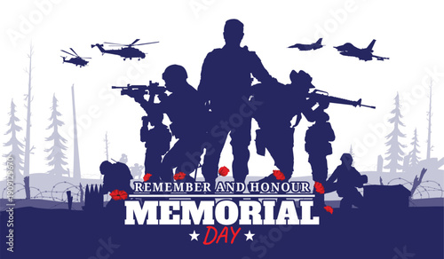 Memorial day celebration silhouette vector illustration.
