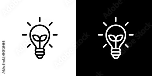 電球と植物のエコ電力アイコン (ベクター)