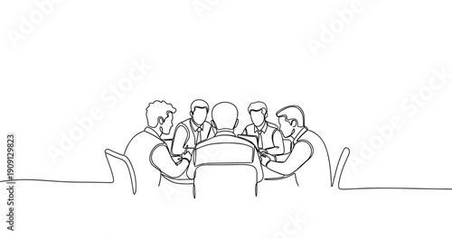 Diverse group of adult males in business meeting. No editable stroke