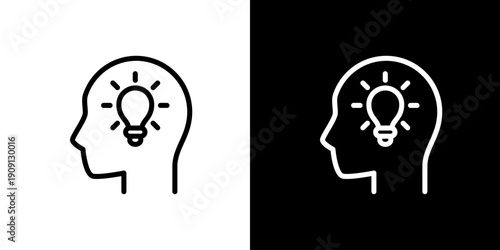 横顔と電球のひらめきアイコン (ベクター)
