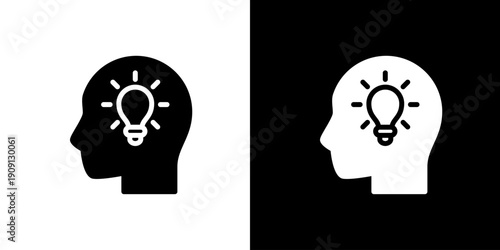 横顔と電球のひらめきアイコン (ベクター)