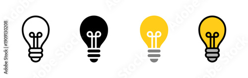 モノクロ・カラーの電球アイコンセット (ベクター)