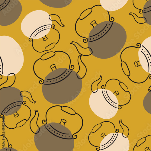 Autumn Antique Kettles Vector Seamless Pattern