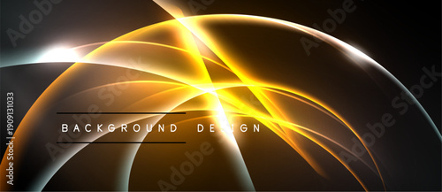 Abstract golden lines create dynamic curves. Dark background emphasizes bright illumination, modern design element.