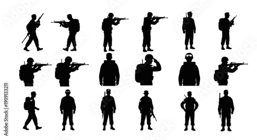 Silhouetted Soldiers: Military Personnel Icons