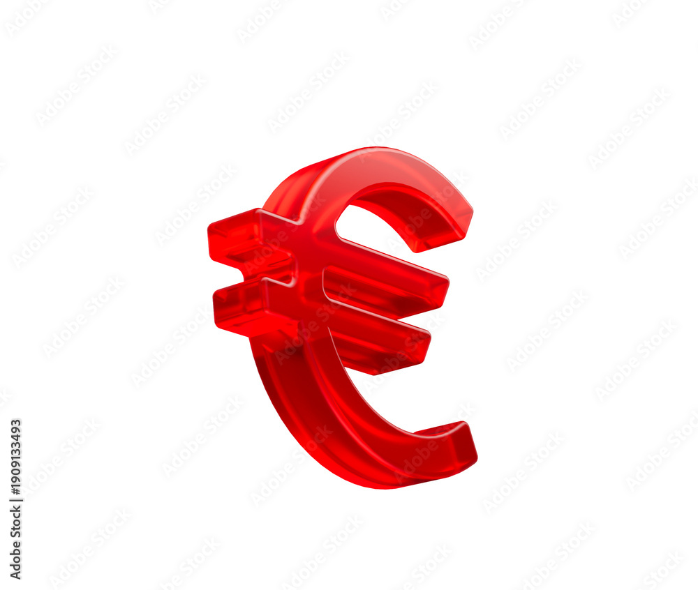 Fototapeta premium Glossy red Euro currency symbol with smooth curves and reflective surface, 3D Illustration.