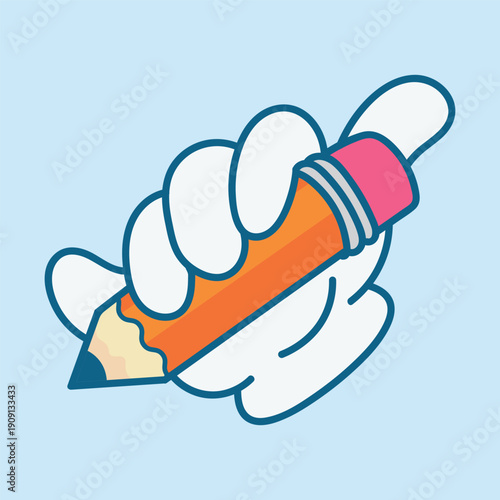 Creative hand holding pencil icon – illustration of artistic tool symbolizing creativity, design, painting, renovation, DIY projects, craftsmen, and art service.