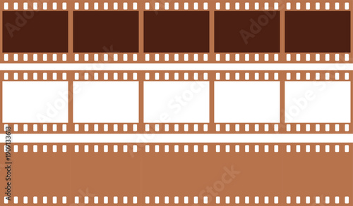 Grunge movie film strips collection, vintage filmstrip roll frame, photo background. Old video movie filmstrip overlay, cinema, photograph camera strip. Old retro cinema movie strip video recording.